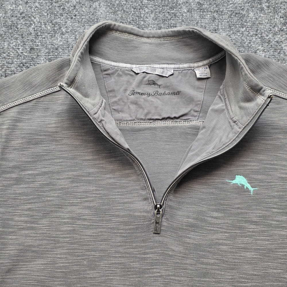Tommy Bahama Tobago Bay Men's XXL Gray Cotton Tencel Quarter Zip Pullover Marlin - Picture 8 of 15